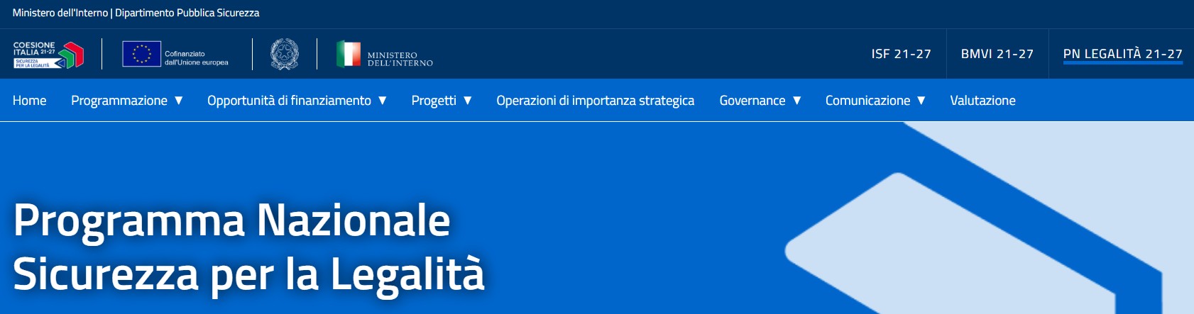 Programma Nazionale PN FESR Programma Nazionale Sicurezza per la Legalità 2021-2027 – Calendario dei Preavvisi relativi alle opportunità di finanziamento per i potenziali beneficiari.